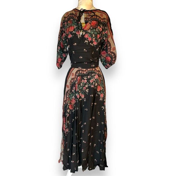 Vintage 70’s Chessa Davis USA Black Floral 2 Piece Long Maxi Dress sz 4 Women's - Picture 2 of 7